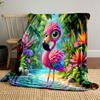 Colorful Flamingo In Tropical Forest Patterned Blanket, Flannel, Suitable for All Seasons, Home Decor, Warm and Cozy