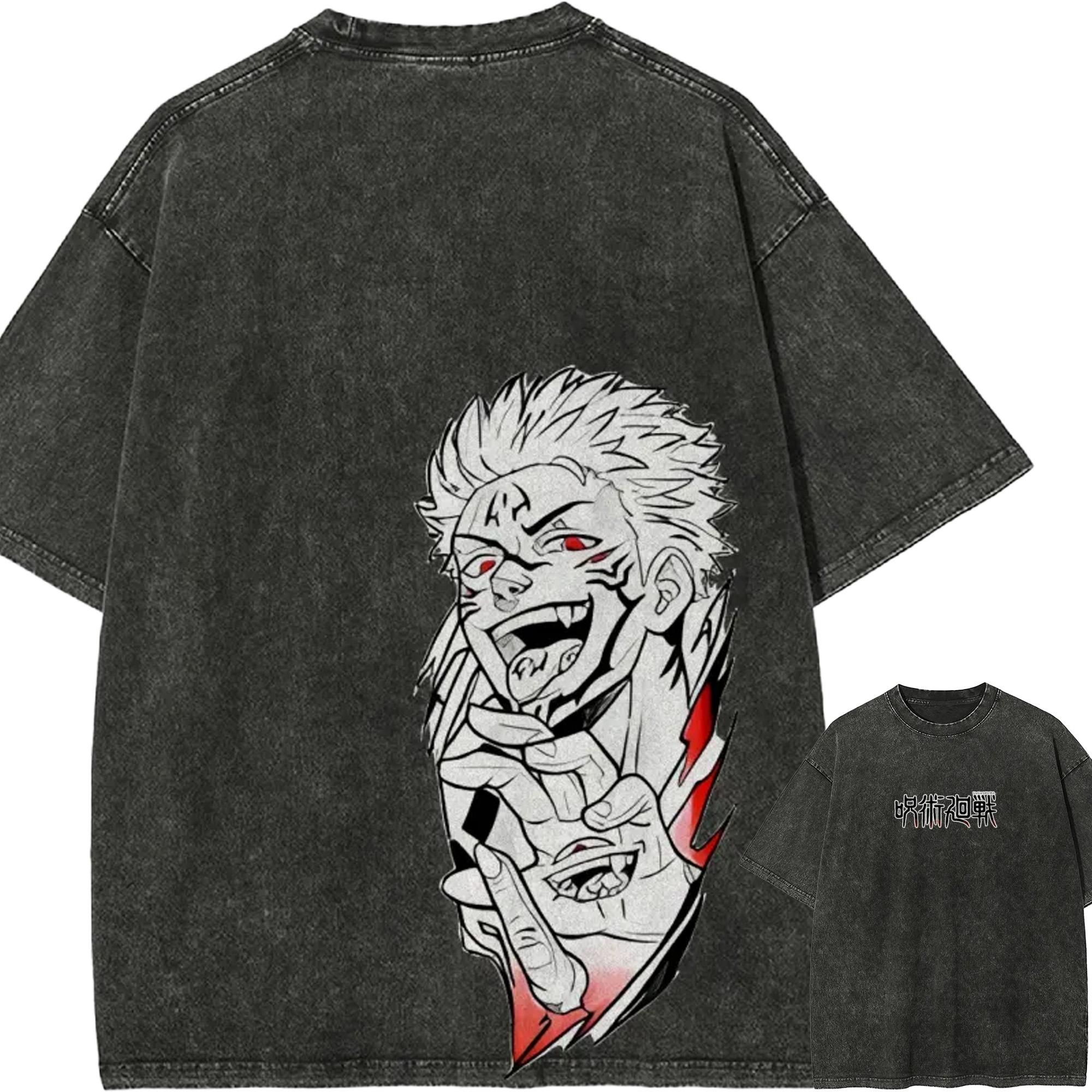 

Ryomen Sukuna Evil Smile T-shirt Jujutsu Kaisen Tee Vintage Washed Oversized Retro Anime Harajuku Streetwear Graphic Manga Top M