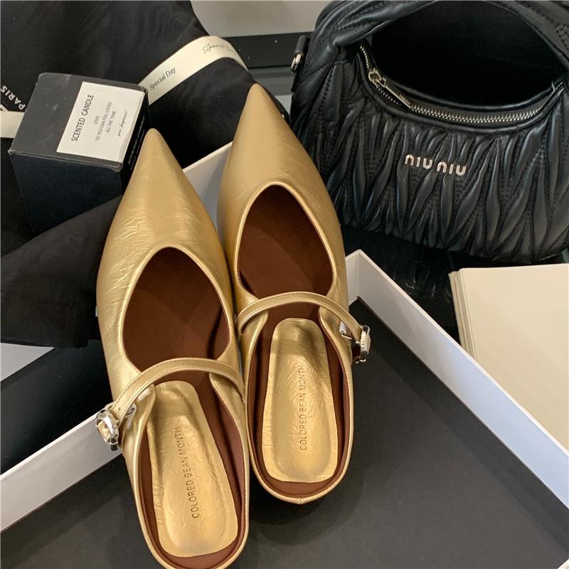 Fashion Bailamos New Brand Women Mules Shoes Fashion Pointed Toe Shallow Slip On Slipper Shoes Flat Heel Dress Sandals Mujer