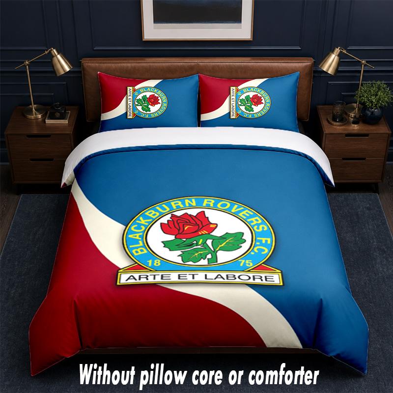 Blackburn Rovers Football Design Bed Bedding Set 1 Duvet Cover + 2 Pillowcases Soft Breathable Household Bed Linens