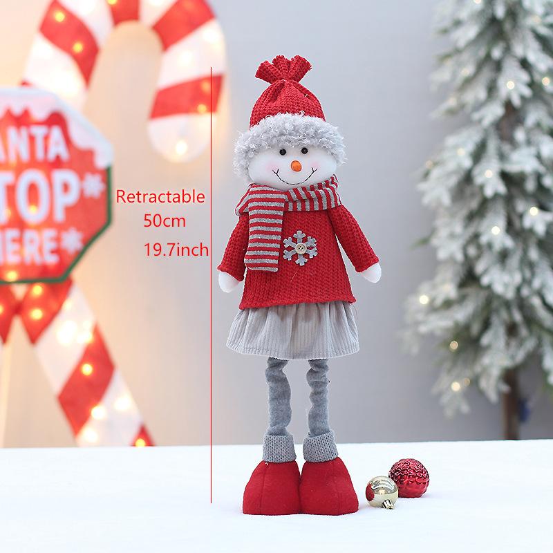 Christmas new red knitted fabric sitting and retractable old man snowman elk doll set decoration ornament