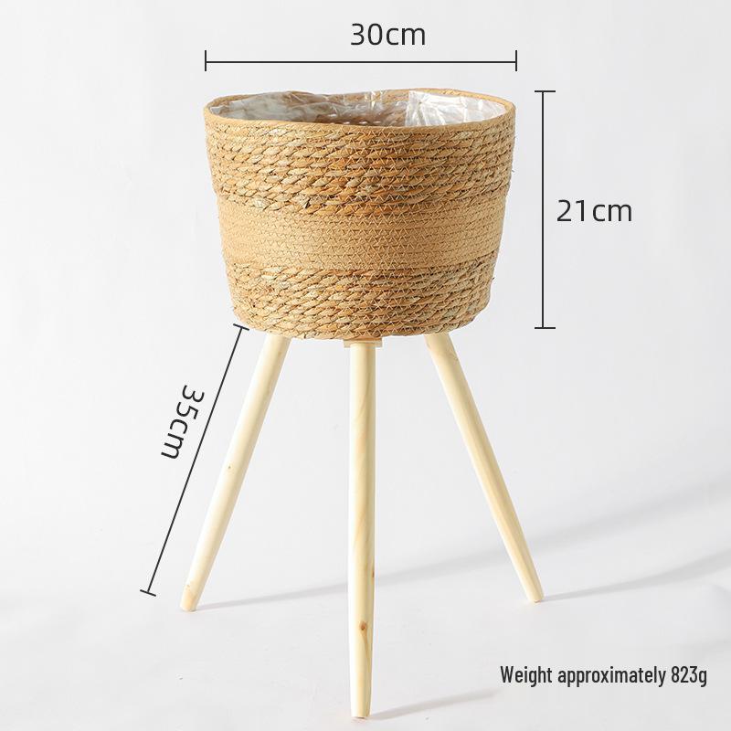 Nordic Rattan Woven Flower Pot and Stand for Living Room/Balcony Decor.