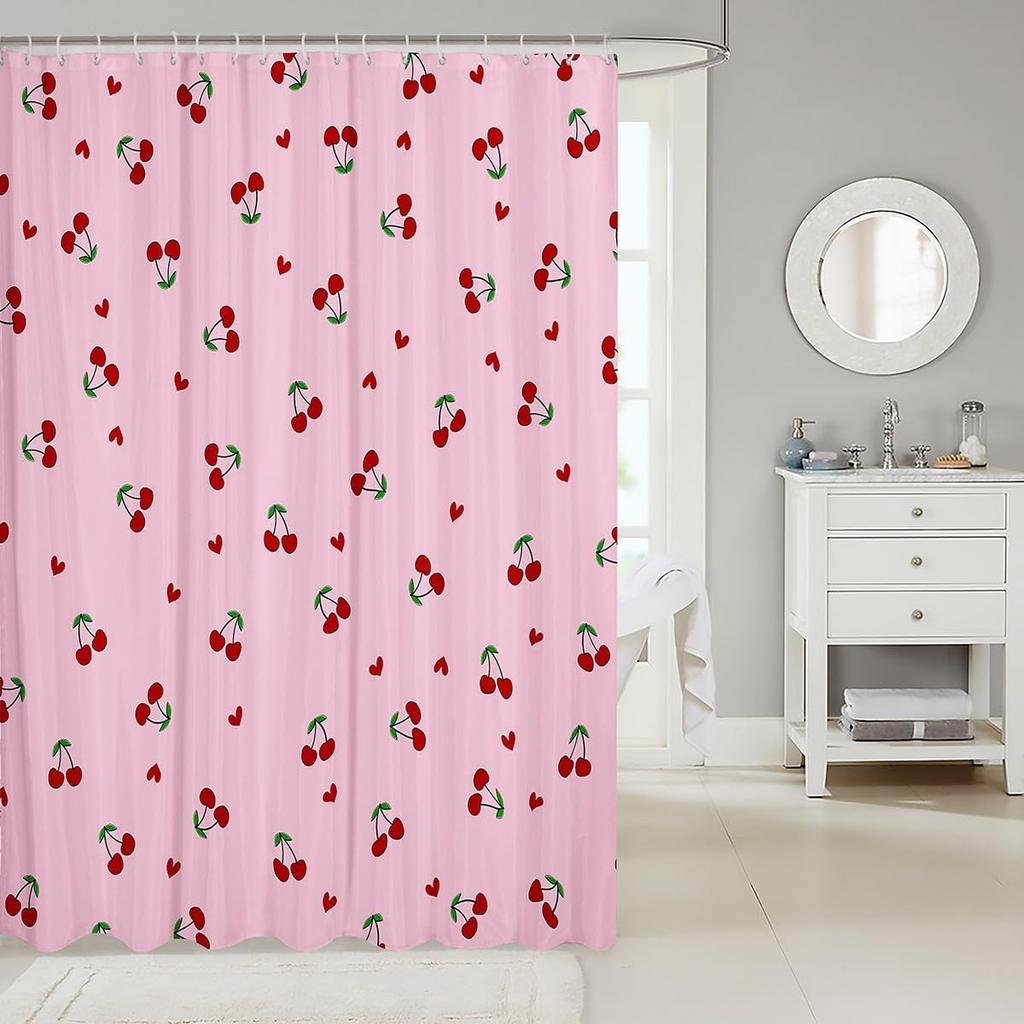 Kids Cherry Bathroom Shower Curtain Set Cherry Pattern Shower Curtain Boys Girls Cute Fruit Bath Curtain for Cartoon Fruit