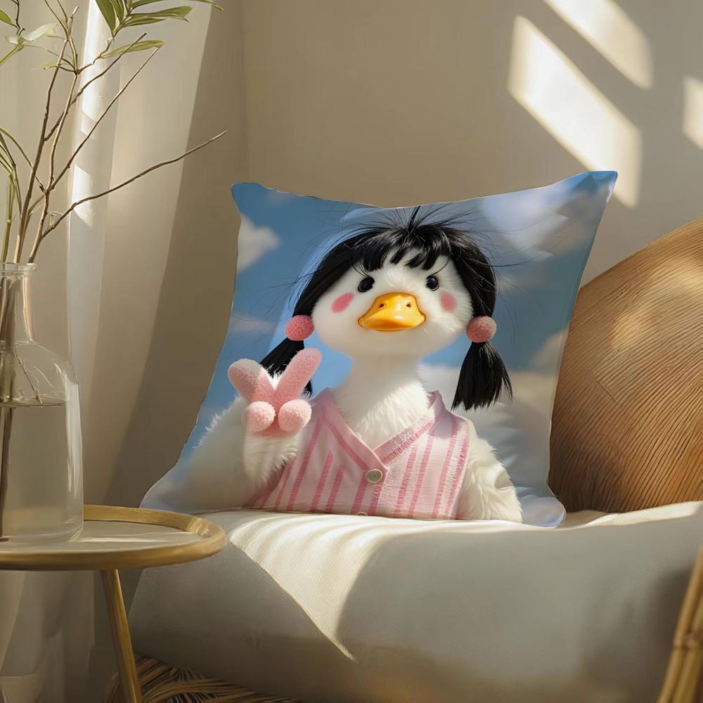 Funny And Cheerful Duck Pattern Pillow Case Double-Sided Plush Sofa Cushion Covers Organic Breathable Invisible Zipper