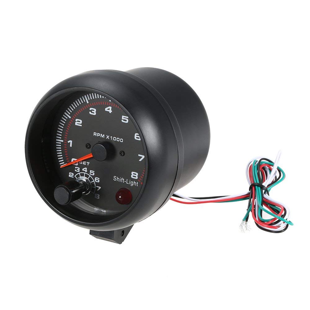Goolsky Tachometer Gauge 0-8000RPM 3.75" Turbo Boost (for 4, 6, and 8 Cylinders) White Intershift Light