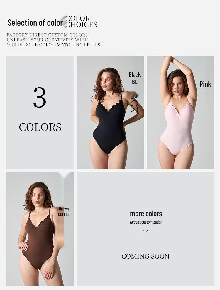 SKIMS Style Lace Trim Nude Bodysuit with Bra Pads - Sexy Women's Camisole 