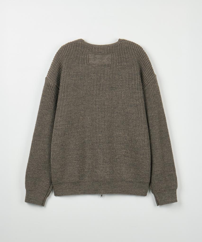 NODU Essential V-Neck Knit Zip-Up Cardigan [Dark Beige]