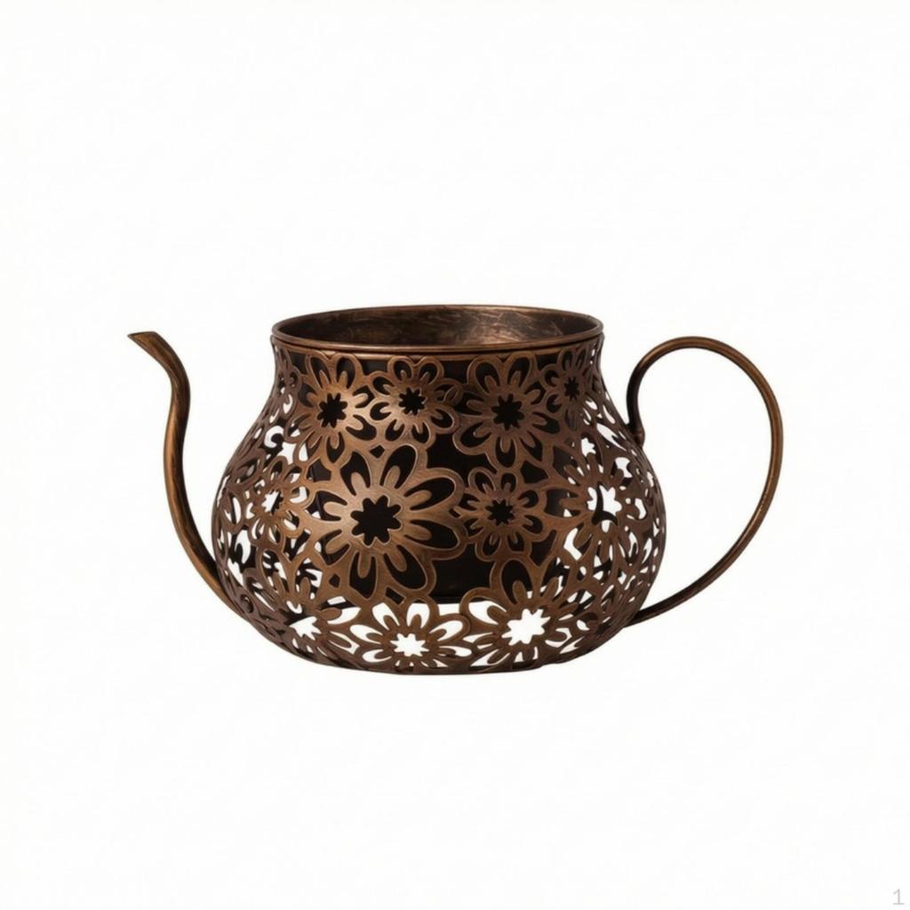 Metal Planter with Saucer Wrought Iron Look Decorative Flower Pot Vintage Style for Gardeners,