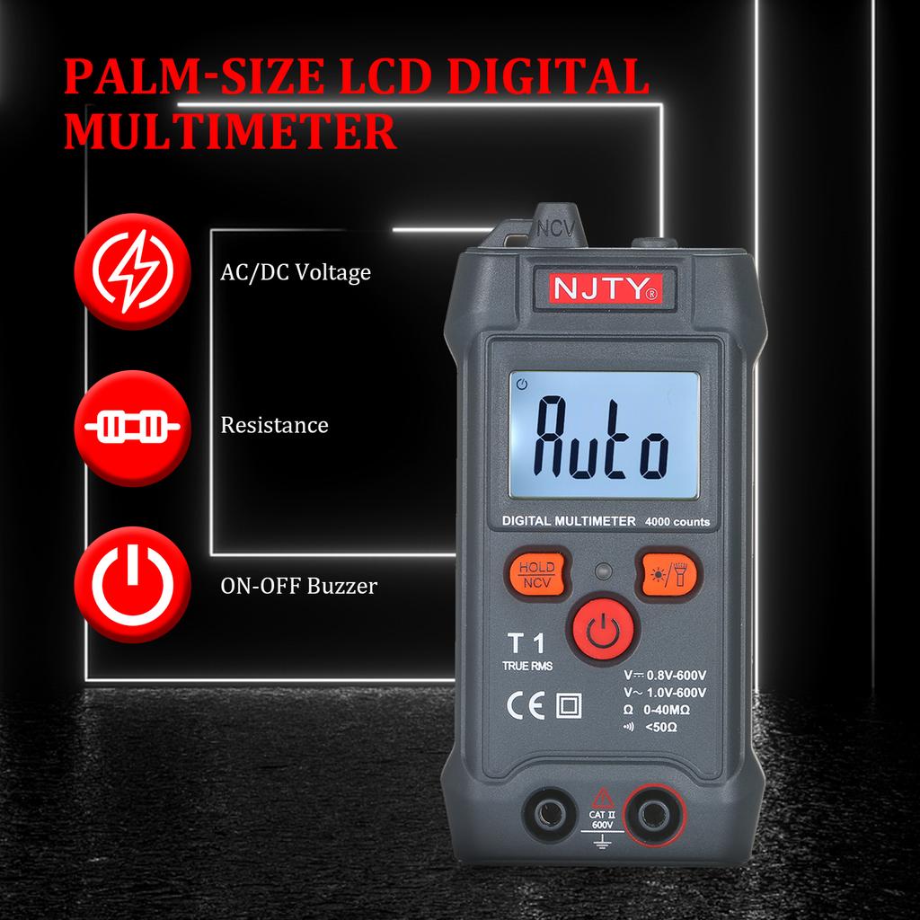 NJTY Palm-size LCD Digital Multimeter Auto Range NCV 4000 Counts True RMS Smart Universal Tester 600