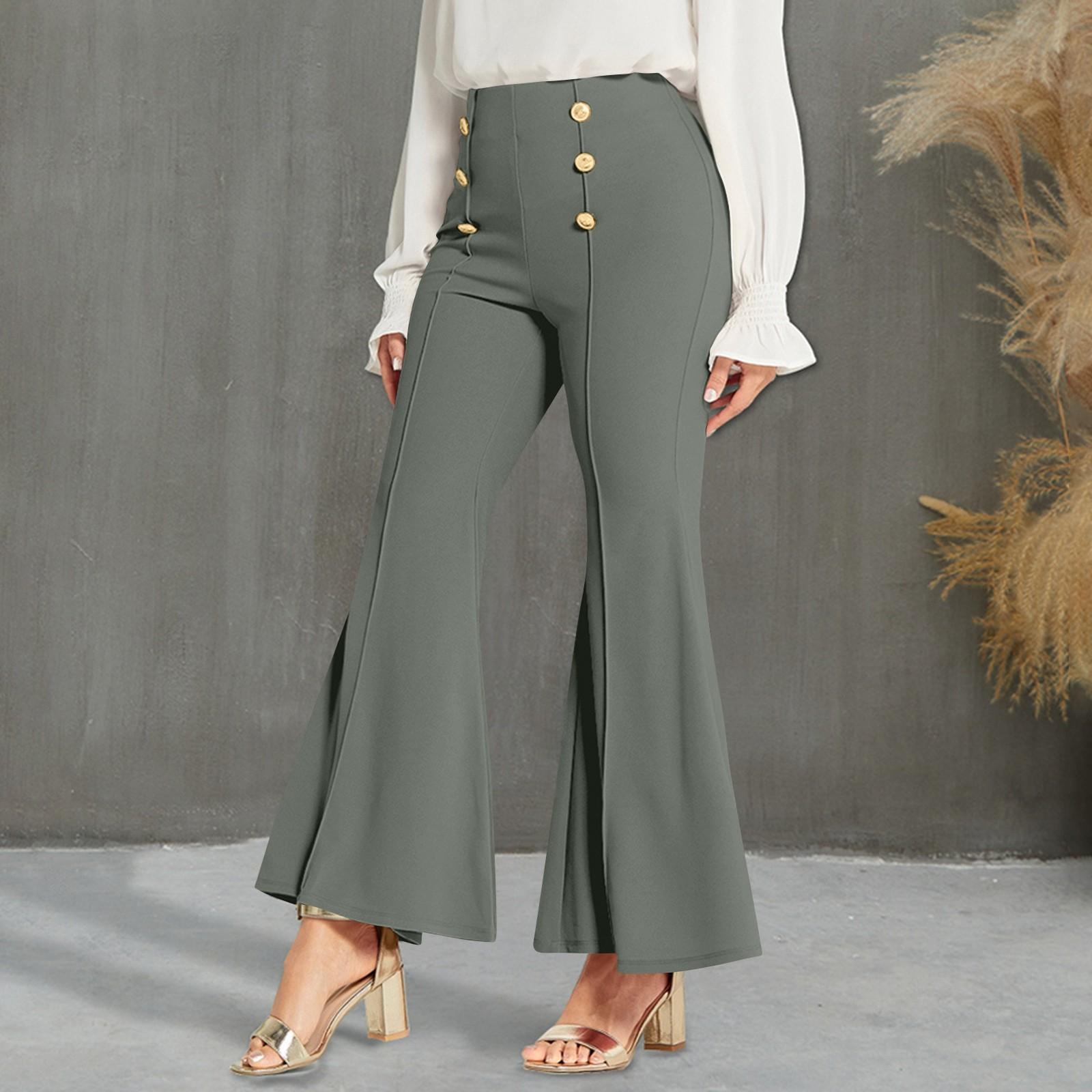 

Женские модные повседневные однотонные двубортные расклешенные брюки с высокой талией XL