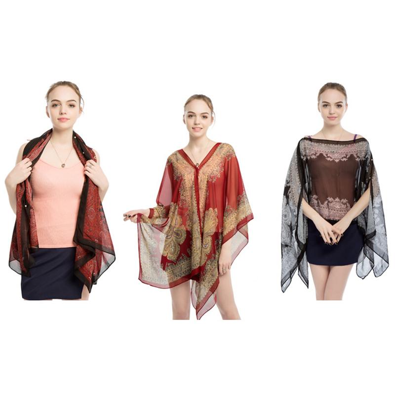 Summer Sun Protection Chiffon Printed Scarf  Scarf Polyester Shawls For Women Beach Silk Variable Decorative Shawl