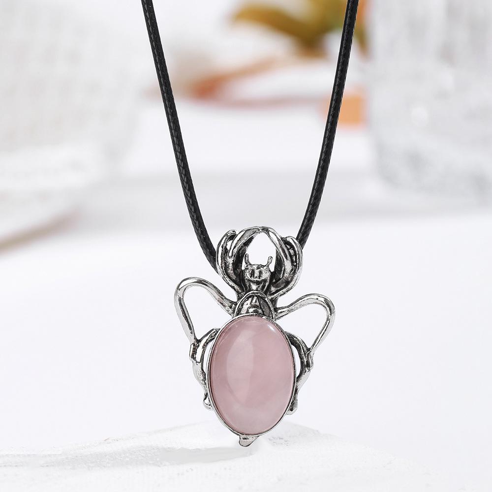 Spider-Shaped Bohemian Amethyst Pendant Necklace with Natural Crystal and Alloy Inlay