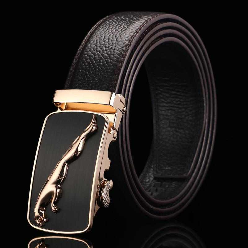 Brown Open Edge Cowhide Belt  Men's Real Cowhide Business Casual Automatic Buckle Belt