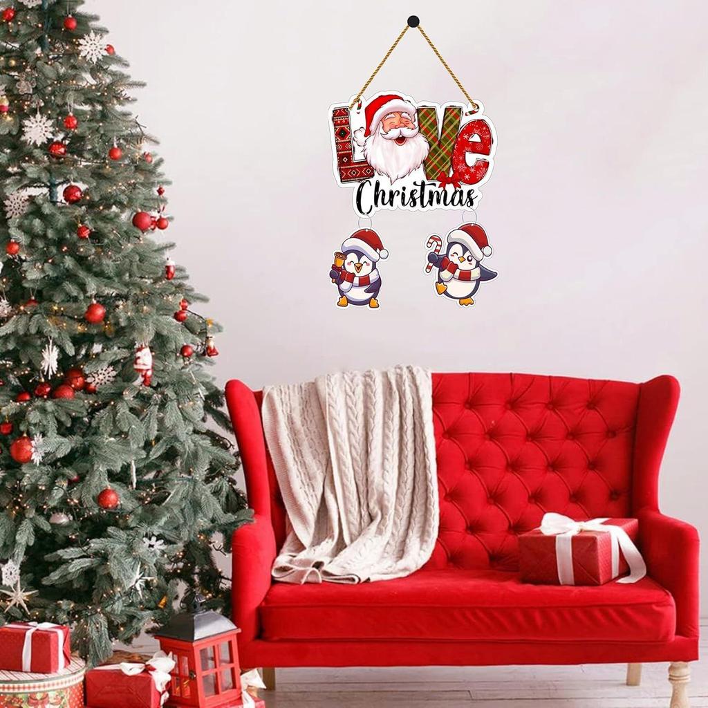 Decorative Christmas Wall Hanging Wooden Art Decoration Item for Home | Office | Living Room | Bedroom (Love-2Penguin)