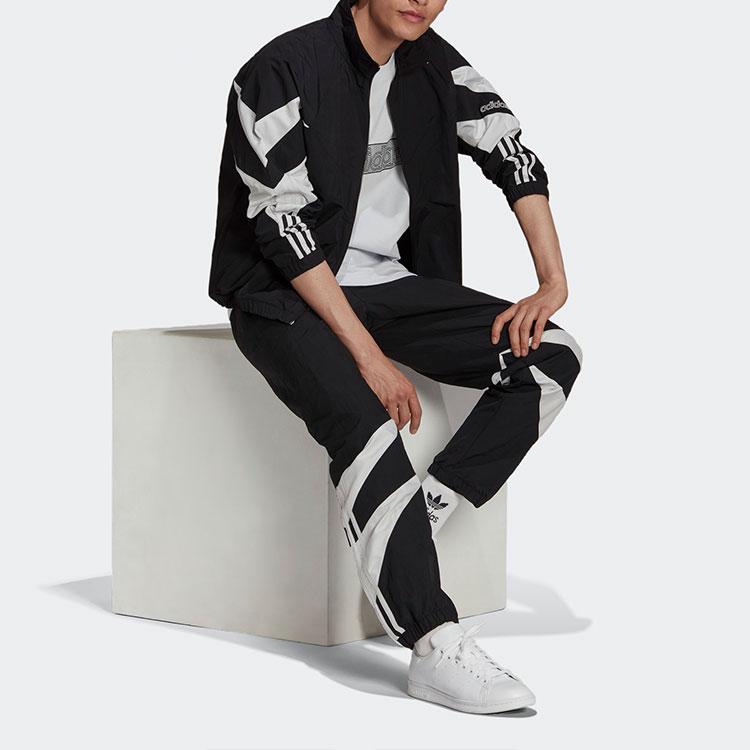 Adidas Originals Color Block Stripe Logo Zip Long Sleeve Stand Collar Sports Jacket Men Jacket Black H06752