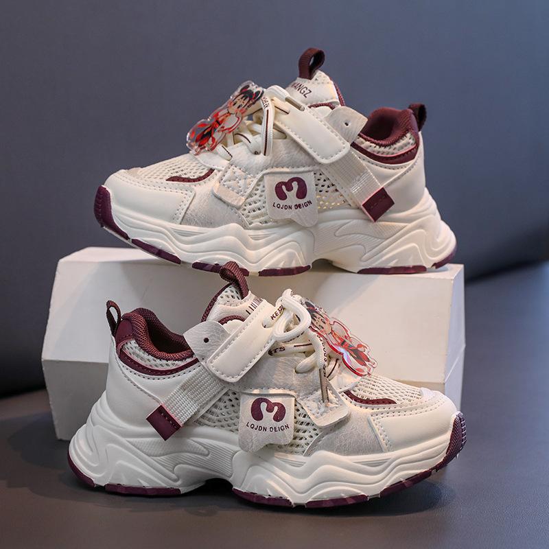 

Girls Sneakers2026Spring and autumn breathable children s dad shoes, soft-soled running shoes for older children, non-slip shoes for young children 32-37One Hand6Double червоний