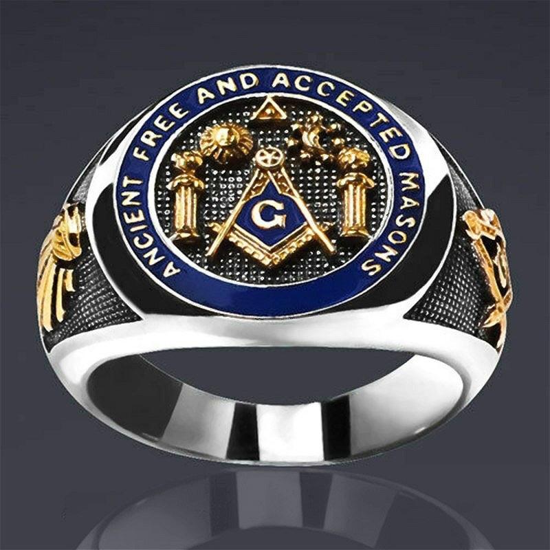 Selling Gold Jewelry, Freemasonry Logo Retro Trendy Man Dripping Oil Ring, Direct Supply