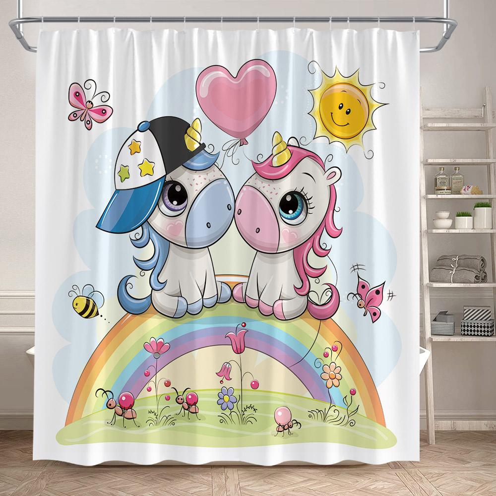 Funny Cartoon Animals Shower Curtains Cute Panda Owl Pet Cat Kids Bath Curtain Polyester Fabric Children Home Bathroom Decor Set