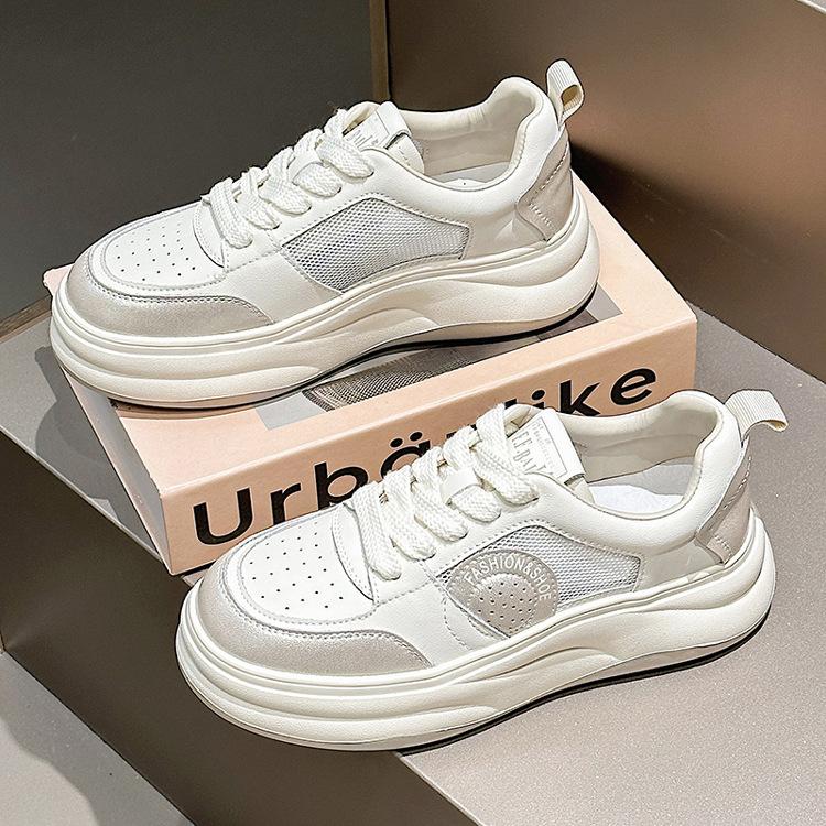 

Leather mesh white shoes women s spring new women s shoes EVA lightweight thick-soled breathable single shoes running shoes women 40 серебряный