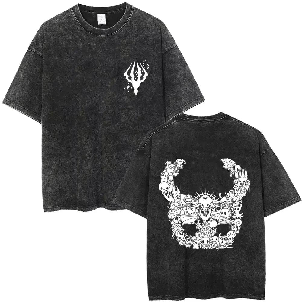 Washed Vintage Game Hollow Knight Merch T-shirt Men Women Casual Oversized Cotton T-shirts Male Cosplay Cartoon Lover T Shirts