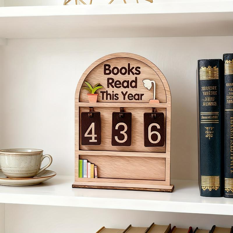 Wooden Yearly Book Counting Ornament Display This Year'S Reading Tracker Can Monitor Up To 999 Books Office Bookshelf Decoration