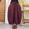 Cotton Linen Casual Pants Women Autumn Vintage Style Striped Female High Waist Harem Pants