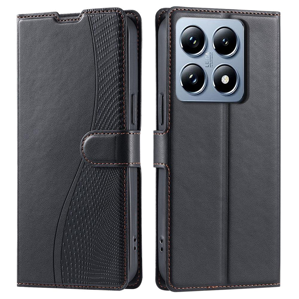 For Xiaomi 14T Pro Case Dots Imprinted PU Leather Flip Phone Cover with Card Slot, Strap A