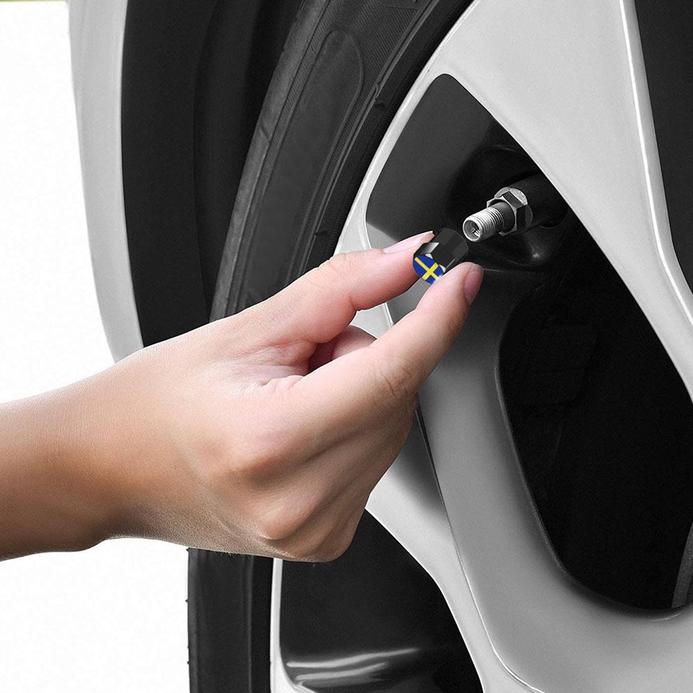 Lot de 4 bouchons de valves de pneus avec emblème du drapeau suédois pour voiture, accessoires de décoration pour Volvo V70 XC60 S60 V60 V40