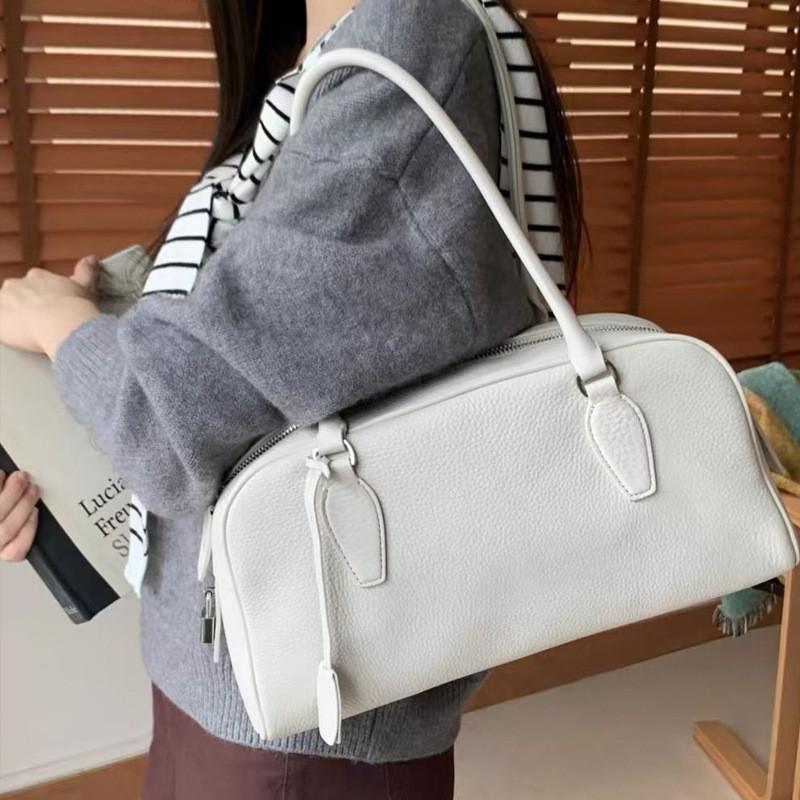 First Layer Cowhide Retro Minimalist Style Large-capacity Handbag Fashionable Texture Long-handled Leather Underarm Shoulder Bag