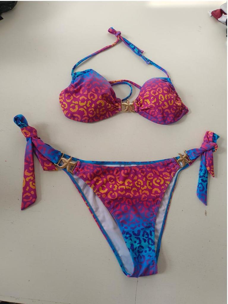 2026 Blue Gradient Leopard Halter Bikini - European & American Style Backless Swimsuit