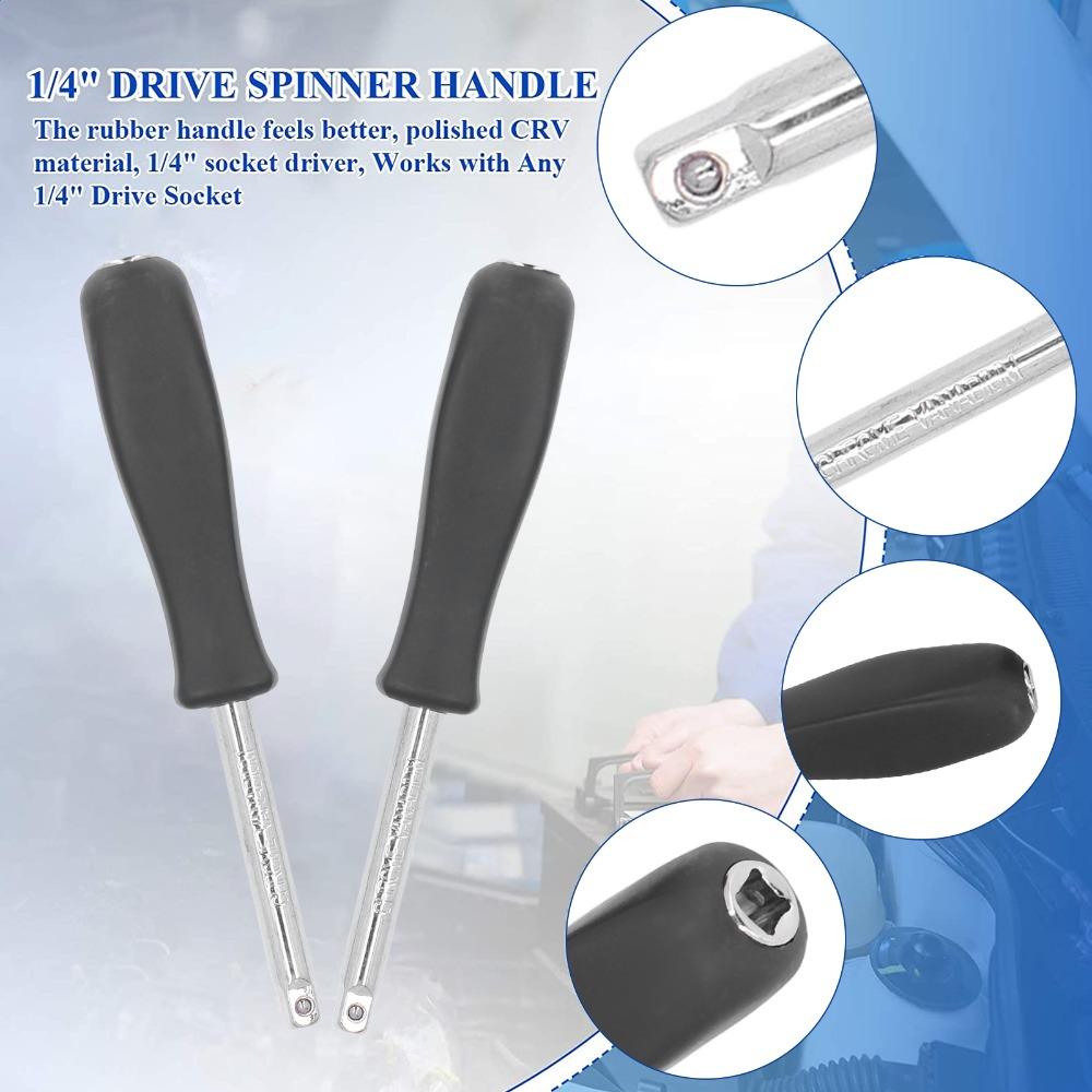 2PCS 5.9 Inch Length 1/4 Inch Drive Spinner Handle Anti-Slip Grip Internal Square Drive Socket Driver Handle