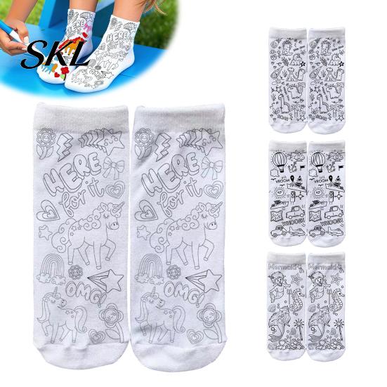 Unique Hand Painted Gift for Besties DIY Coloring Socks Kids Adults, Creative Doodle Socks, Color Your Own Drawing Fabric Markers Kit Craft