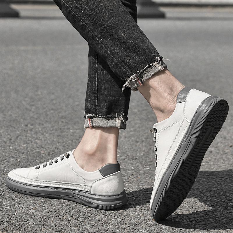 Genuine Leather Men Shoes Brand High Quality Outdoor Casual Shoes Breathable Non Slip Designer Flat Shoes Black Walking Shoes