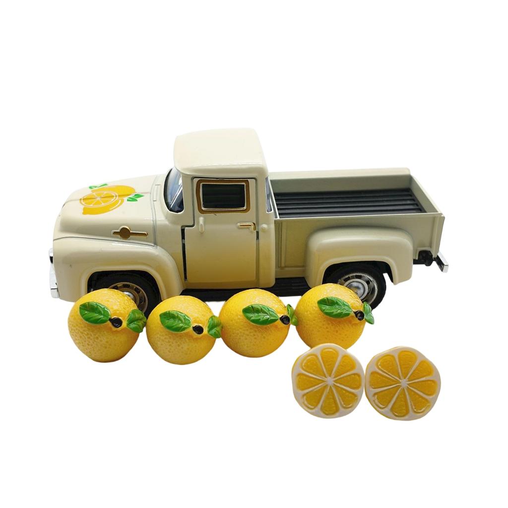 Vintage Yellow Lemon Truck Resin Ornament - Retro Alloy Car Figurine for Home Shelf Decor