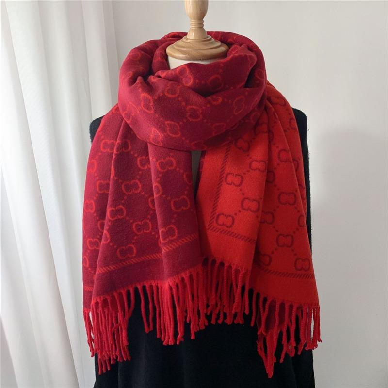 New letter fringed scarf, winter warm core-spun yarn scarf, thickened women's scarf, autumn and winter air conditioner shawl