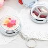 Flower Printed Metal Medicine Box, Circular Three Compartment Storage, Portable Travel Pill Box, Keychain
