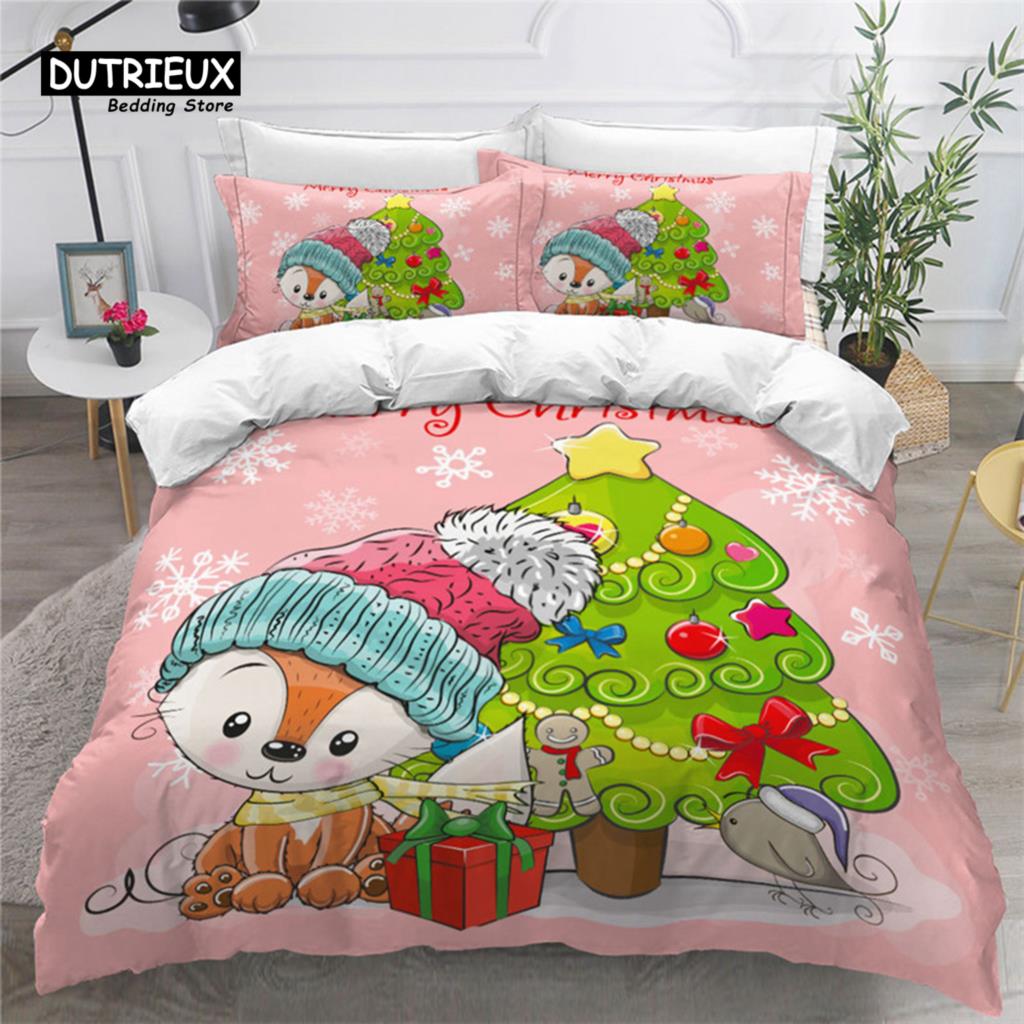 Kids Cartoon Fox Duvet Cover Microfiber Bedding Set Lovely Animal Theme Comforter Cover King For Kids Adults Girls Bedroom Decor