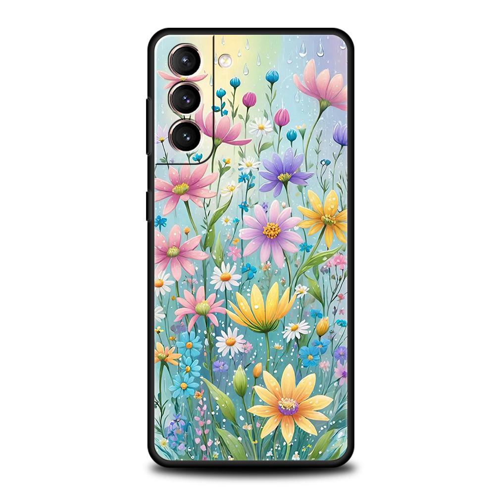 Красочный чехол с цветами для Samsung Galaxy S24 S23 S22 S20 S21 FE Ultra S10 S10E S9 S8 Plus 5G Силиконовый чехол Capas Funda Сумка Samsung S21Plus white