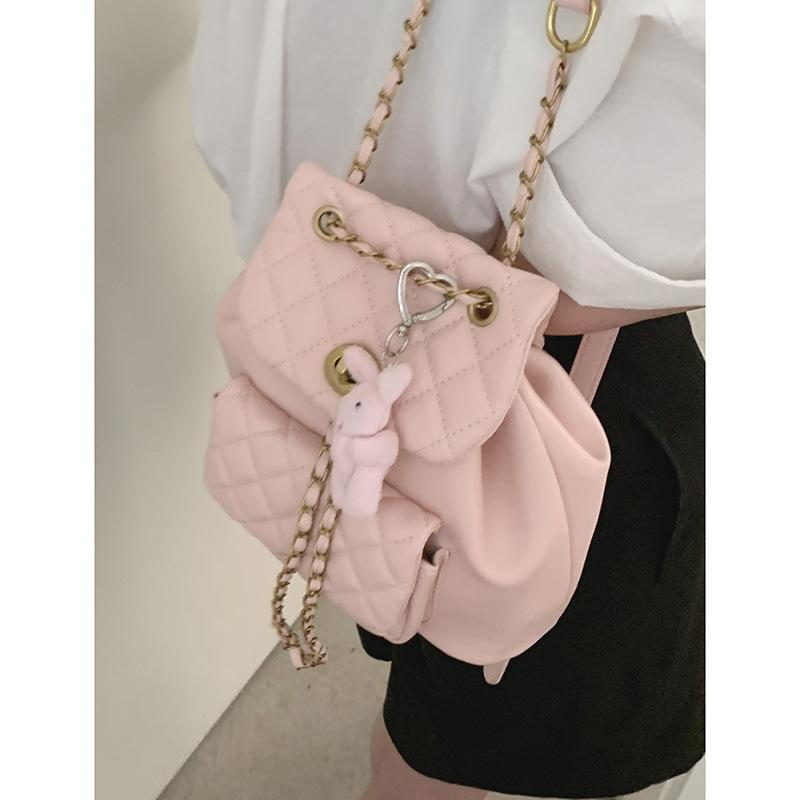 Xiaoxiangfeng Diamond-shaped Backpack, Fashionable Chain Bucket Bag, Versatile Single-shoulder Backpack
