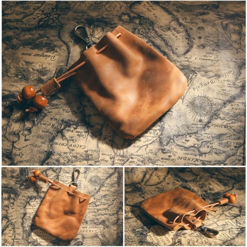 Renaissance Belt Pouch Medieval Drawstring Purse Leather Bag for Cosplay