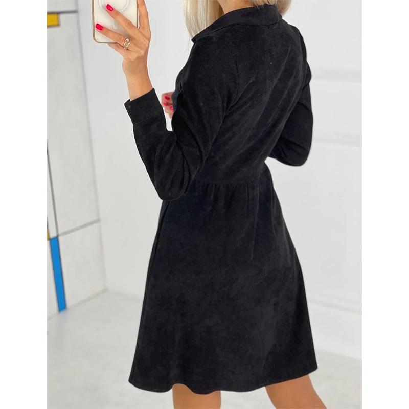 Damen Cordhemdkleid Langarm Knopfleiste Midi Maxi Kleid Herbst Winter