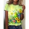 2026 Sommer Rundhals Damen T-Shirt Mode 3D Hawaiianischer Papagei Vogel Druck Kurzarm Cartoon Lässig