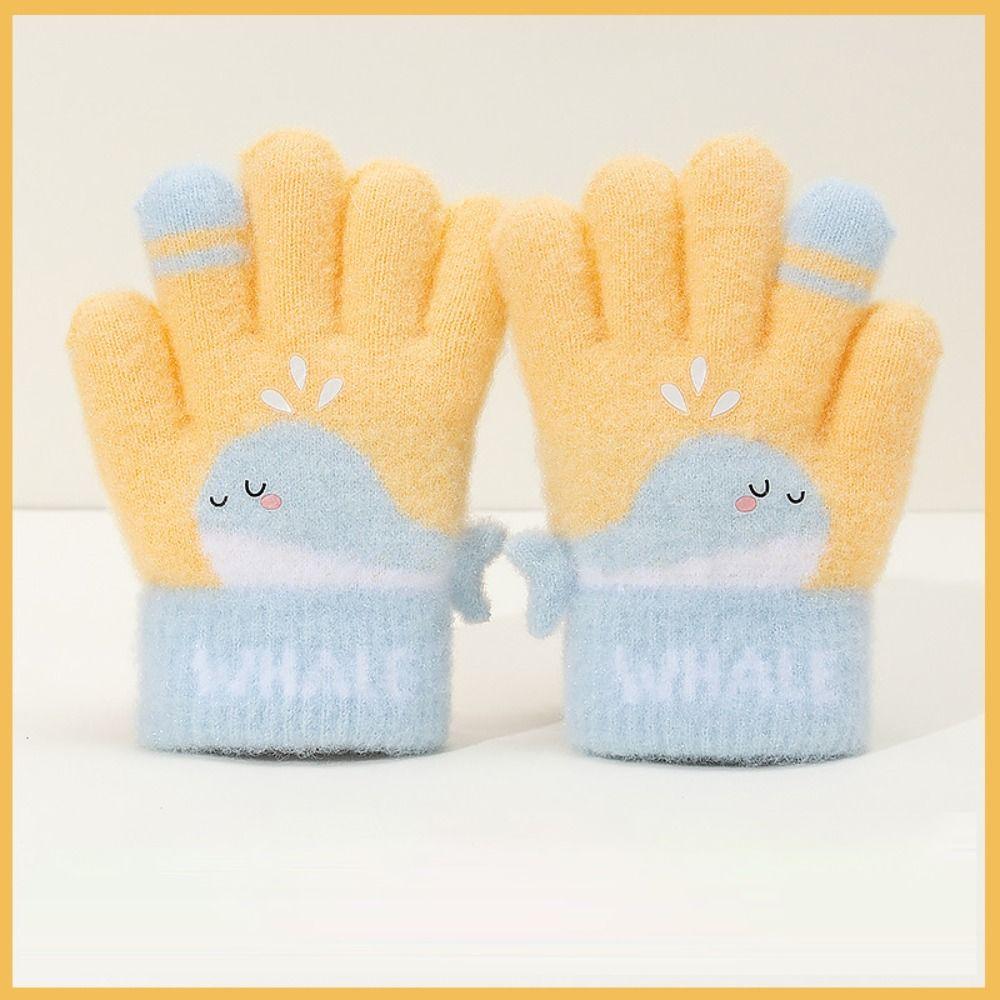 Warm Plush Winter Knitted Gloves Cute Whale Kids Gloves Cartoon Five-finger Gloves  Boys Girls