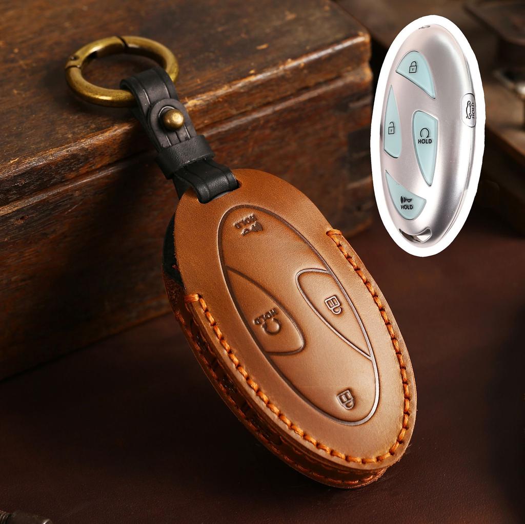The Key Bag Is Suitable for Korean Hyundai Car Key Cover, Purely Handmade High-end Protective Cover, Cowhide Products, Genuine Leather.