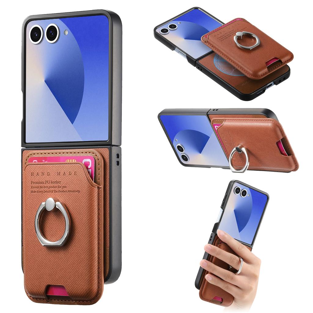 For Samsung Galaxy Z Flip7 5G Case Compatible with MagSafe Twill Texture Leather Back Cover with Card Bag