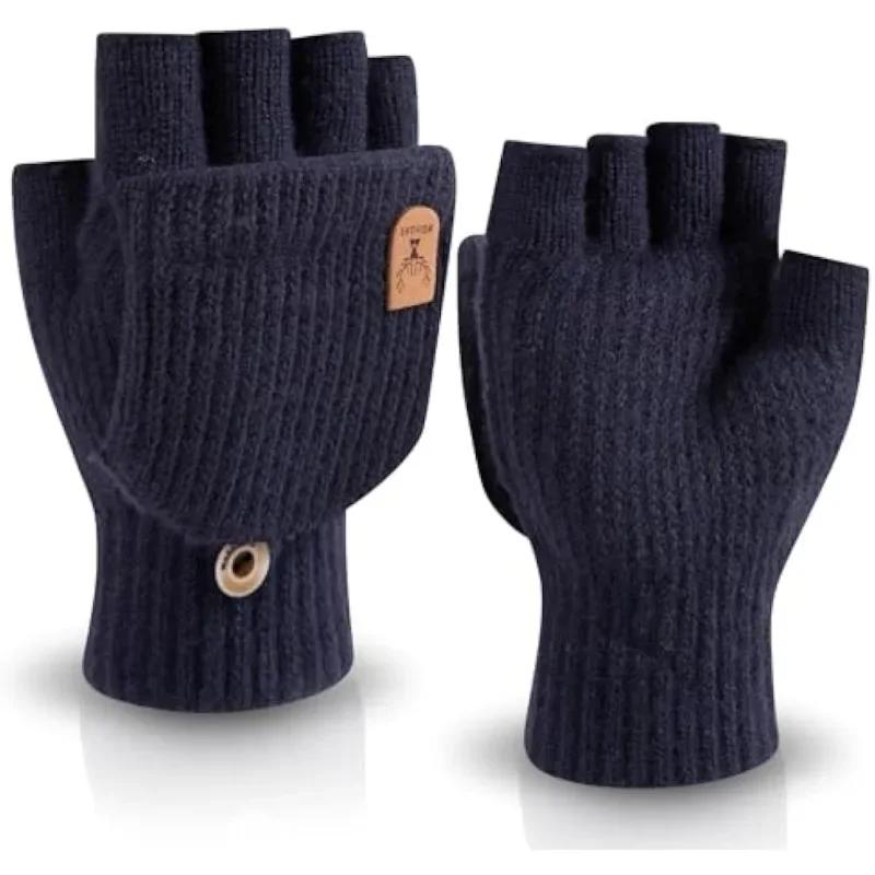 

Women Winter Half Finger Thick Warm Gloves, Fashion Plush Flip Knitted Gloves Suitable For Outdoor Sports For Kids