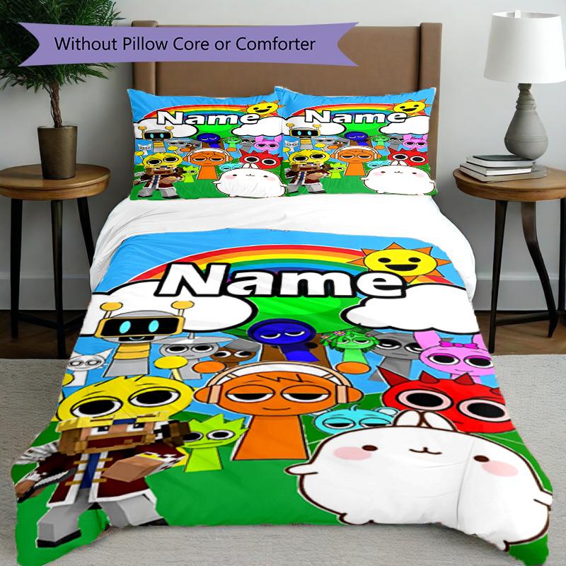 3pcs Duvet Cover Set (1*Duvet Cover + 2*Pillowcase, Without Core), Custom Name Sprunki Game Pattern Bedding Set, Home Bedroom Decor Gift