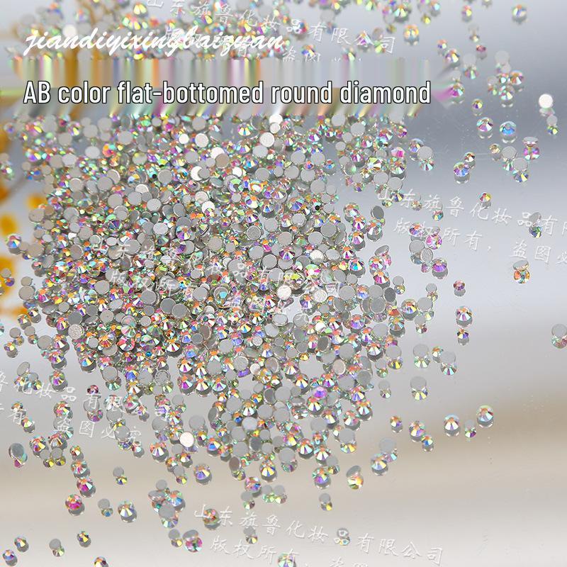 Iridescent AB White Small Round Nail Art Diamonds – Crystal Glass Flat Bottom for Super Shiny Decoration