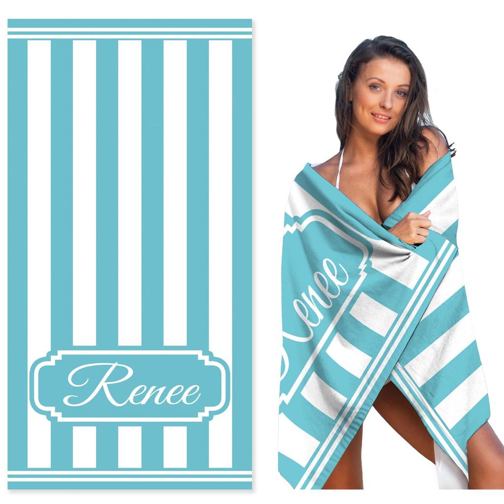 Personalized Striped Beach Towel Custom Name/Logo Oversized Microfiber Towel Summer Party Gift for Beach Swimming Bath Sports
