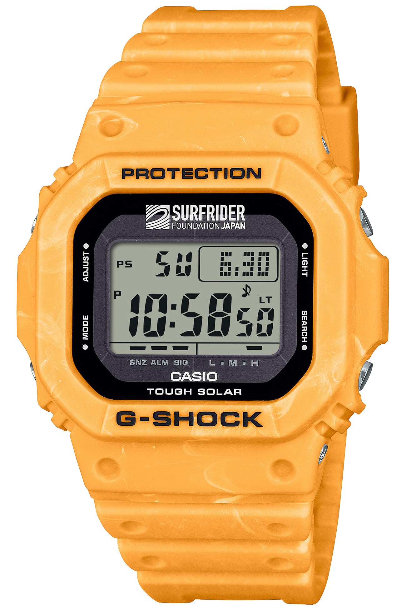 

Часы экологически чистая модель-коллаборация SURFRIDER FOUNDATION JAPAN Tough Solar Желтый [Casio] G-Shock [Используемые материалы] G-5600SFJ-9JR Мужские